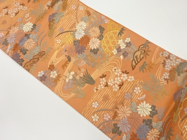 JAPANESE FUKURO OBI / KARA-ORI / WOVEN AUTUMN FLOWERS